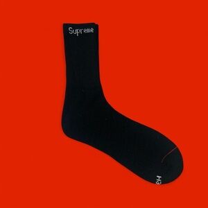 Supreme Hanes Black Crew Socks ONE (1) PAIR -Size 6-12 - NEW